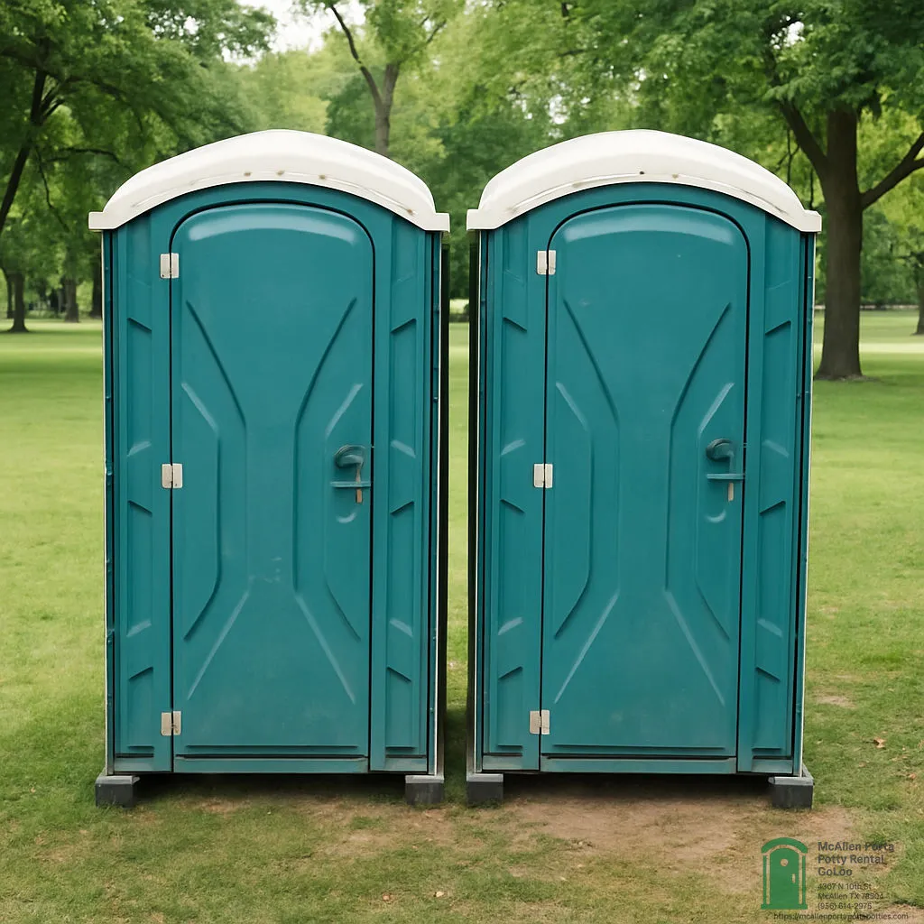 2 portable toilets in a park near mcallen